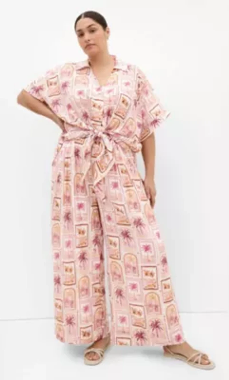 Postcard Soiree Print Wide Leg Pant