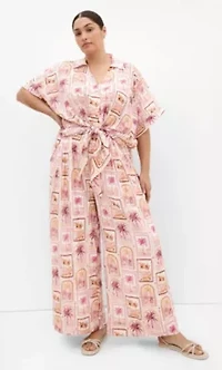Postcard Soiree Print Wide Leg Pant