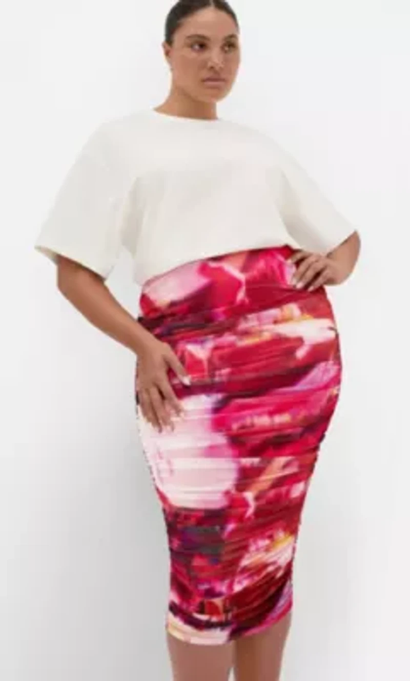 Livia Ruched Print Skirt