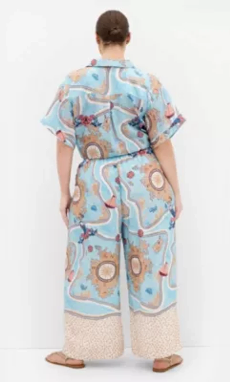 Postcard Voyage Print Wide Leg Pant
