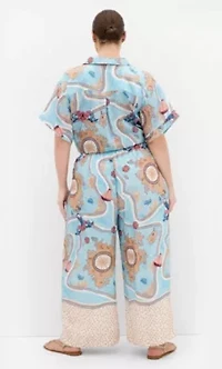 Postcard Voyage Print Wide Leg Pant