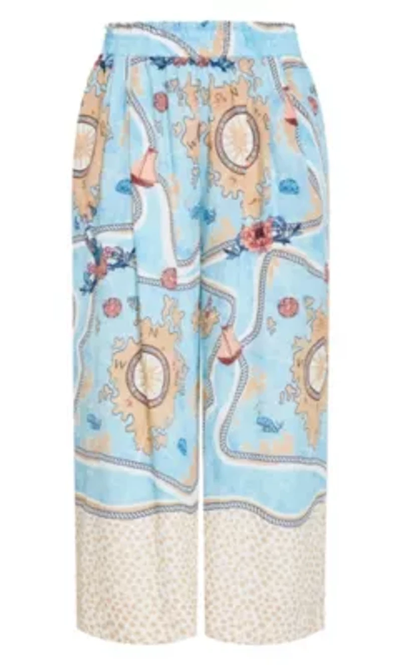 Postcard Voyage Print Wide Leg Pant