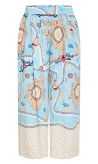 Postcard Voyage Print Wide Leg Pant