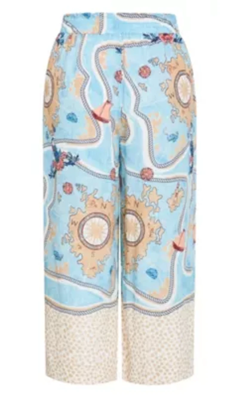 Postcard Voyage Print Wide Leg Pant