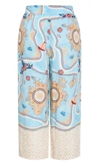 Postcard Voyage Print Wide Leg Pant