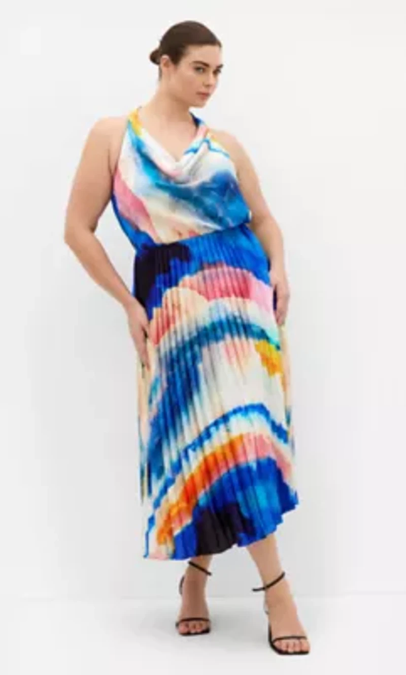 Celina Facet Print Pleat Skirt