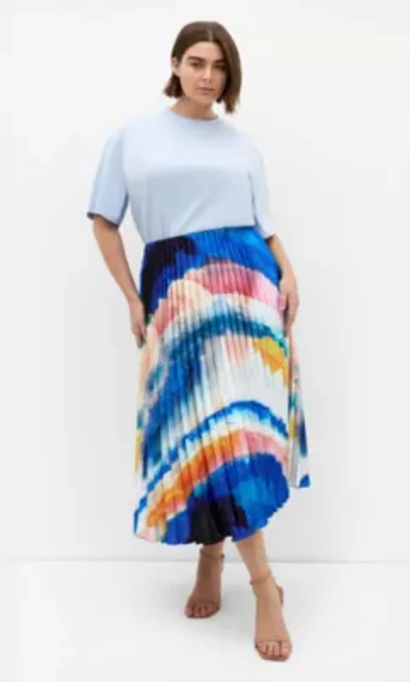Celina Facet Print Pleat Skirt