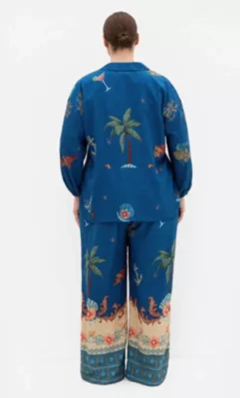 Tia Sea Print Wide Leg Pant