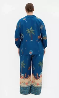 Tia Sea Print Wide Leg Pant