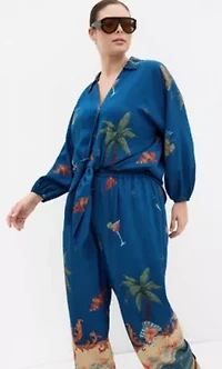 Tia Sea Print Wide Leg Pant