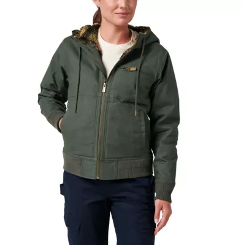 Women's Lucky Brand Workwear Hooded Canvas Chore Jacket with Sherpa Lining