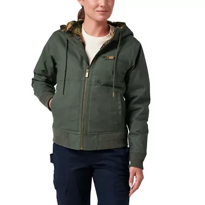 Women's Lucky Brand Workwear Hooded Canvas Chore Jacket with Sherpa Lining