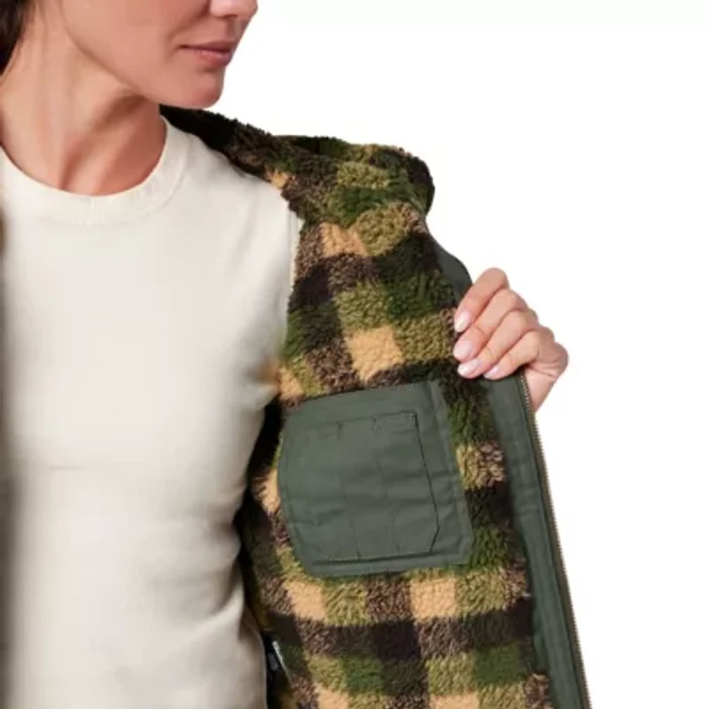 Women's Lucky Brand Workwear Hooded Canvas Chore Jacket with Sherpa Lining