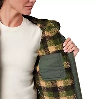Women's Lucky Brand Workwear Hooded Canvas Chore Jacket with Sherpa Lining
