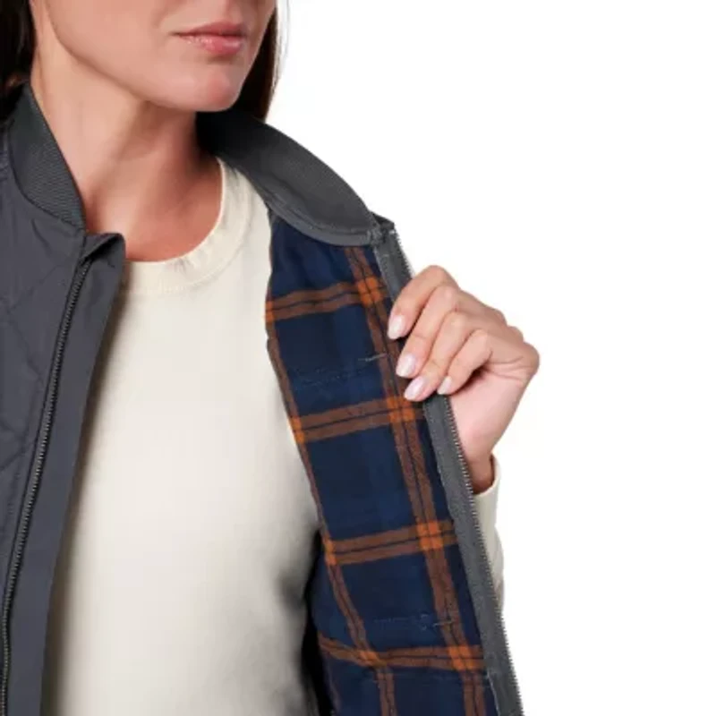 Women's Lucky Brand Workwear Tactical Canvas Quilted Vest with Plaid Flannel Lining