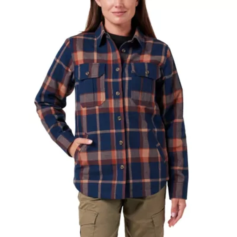 Women's Lucky Brand Workwear Yarn Dyed Plaid Flannel Shirt Jacket with Quilted Lining