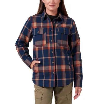 Women's Lucky Brand Workwear Yarn Dyed Plaid Flannel Shirt Jacket with Quilted Lining