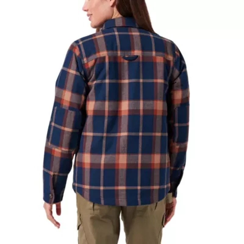 Women's Lucky Brand Workwear Yarn Dyed Plaid Flannel Shirt Jacket with Quilted Lining