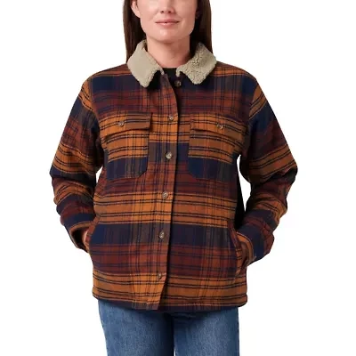 Women's Lucky Brand Workwear Yarn Dyed Twill Plaid Jacket with Sherpa Collar and Lining