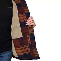 Women's Lucky Brand Workwear Yarn Dyed Twill Plaid Jacket with Sherpa Collar and Lining