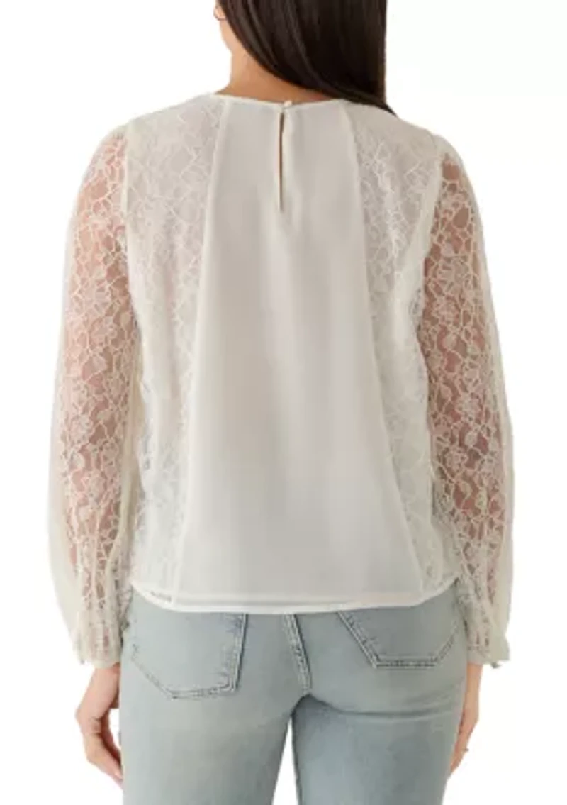 Women's Long Sleeve Lace Mixed Media Blouse