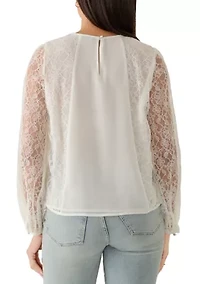 Women's Long Sleeve Lace Mixed Media Blouse