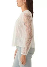 Women's Long Sleeve Lace Mixed Media Blouse