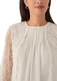 Women's Long Sleeve Lace Mixed Media Blouse