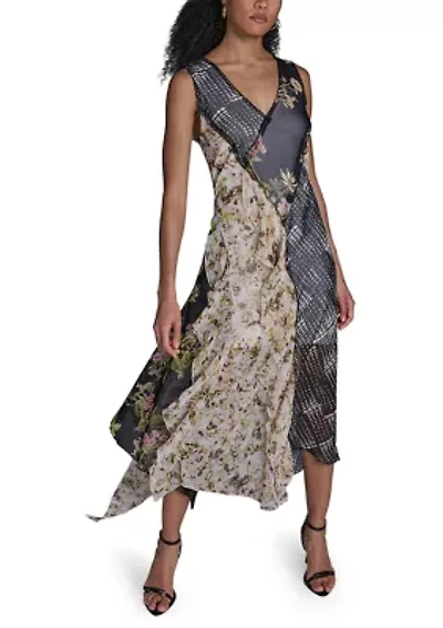 Women's Cap Sleeve Mixed Floral Ruffle Maxi Dress