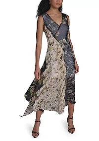 Women's Cap Sleeve Mixed Floral Ruffle Maxi Dress