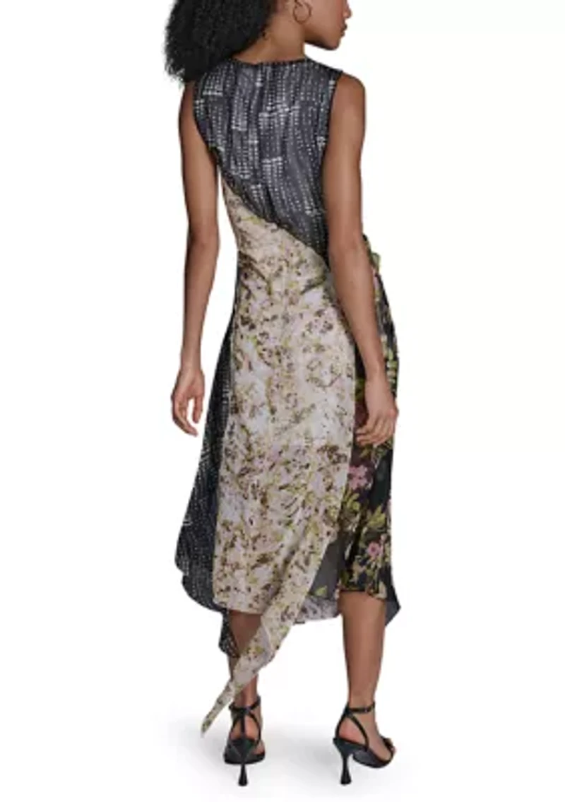 Women's Cap Sleeve Mixed Floral Ruffle Maxi Dress