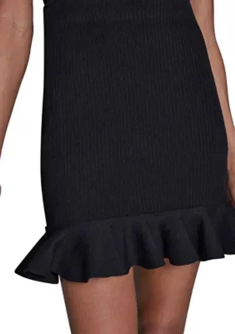 Women's Ruffle Hem Ribbed Sweater Skirt
