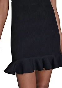 Women's Ruffle Hem Ribbed Sweater Skirt