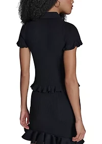 Women's Short Sleeve Ribbed Polo Sweater