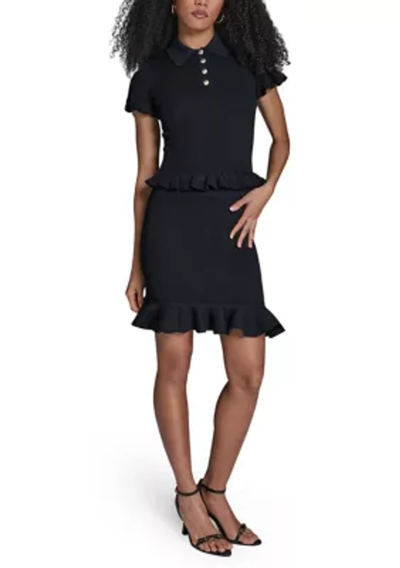 Women's Short Sleeve Ribbed Polo Sweater