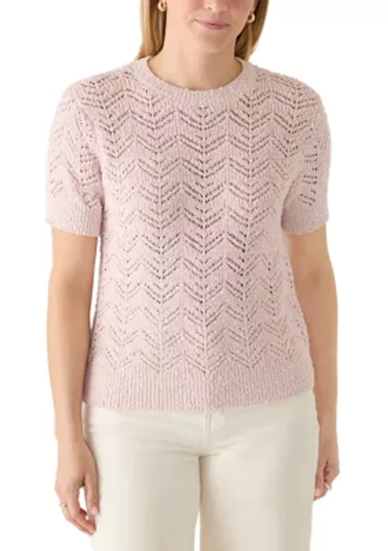 Women's Short Sleeve Textured Multi Sweater