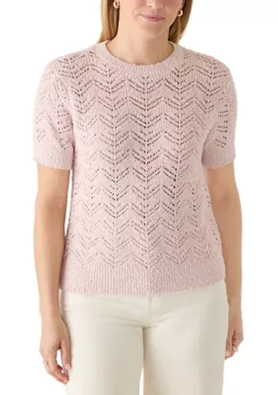 Women's Short Sleeve Textured Multi Sweater