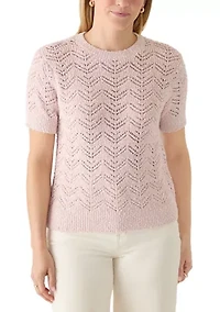 Women's Short Sleeve Textured Multi Sweater