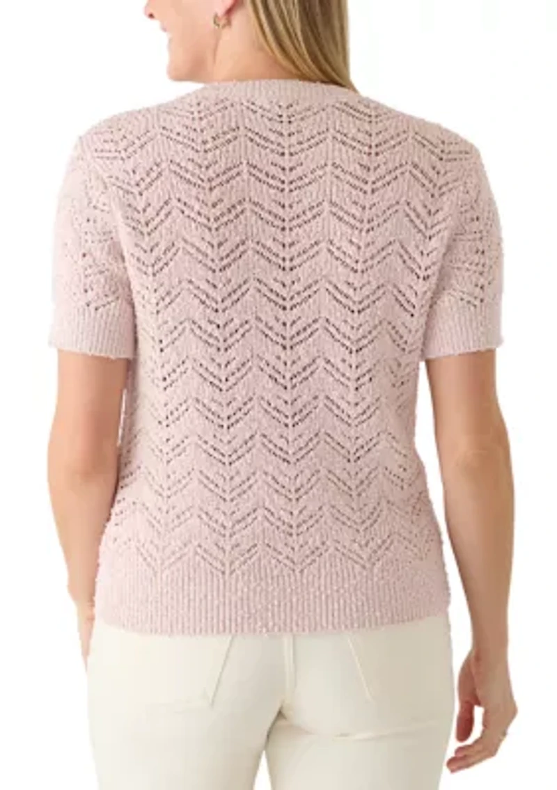 Women's Short Sleeve Textured Multi Sweater