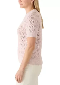 Women's Short Sleeve Textured Multi Sweater