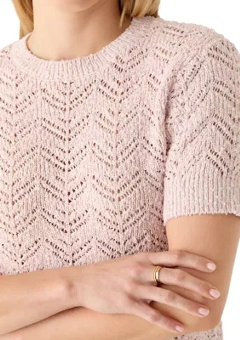 Women's Short Sleeve Textured Multi Sweater