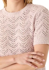 Women's Short Sleeve Textured Multi Sweater