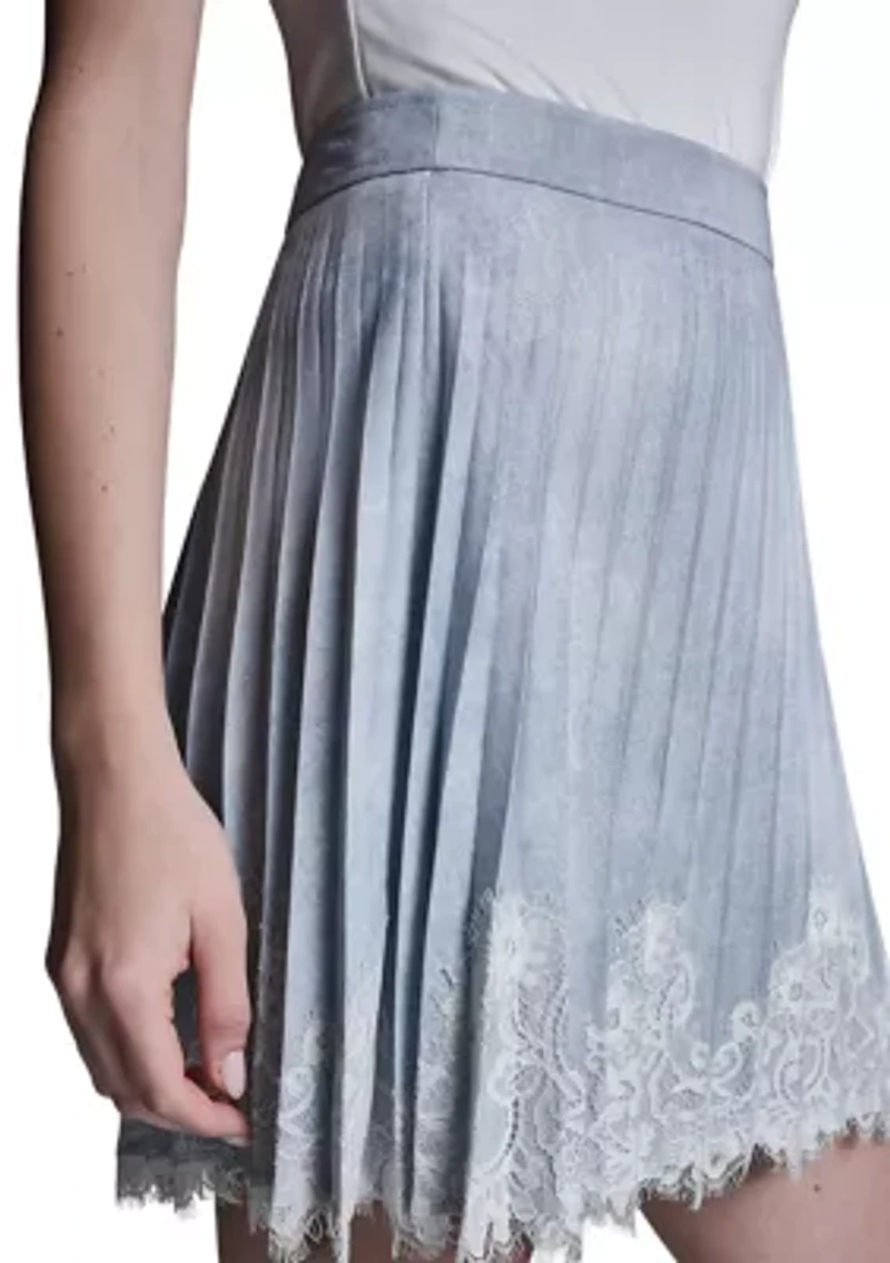 Women's Pleated Lace Trim Skirt