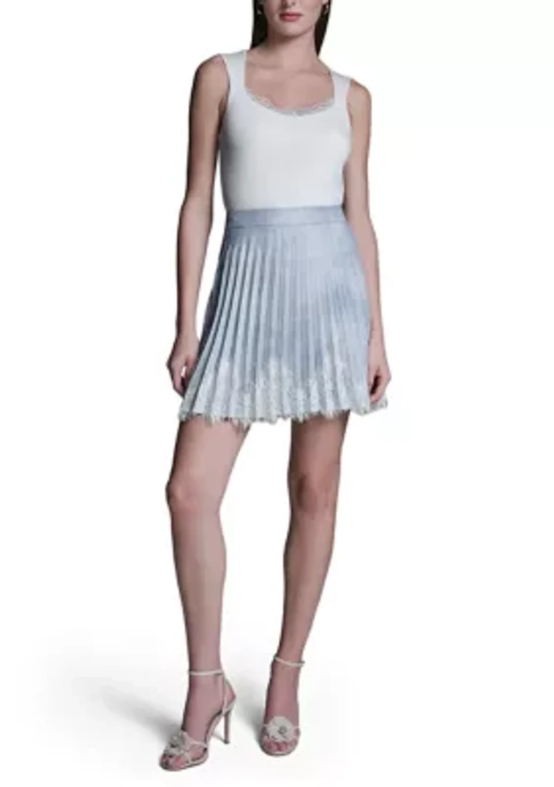 Women's Pleated Lace Trim Skirt