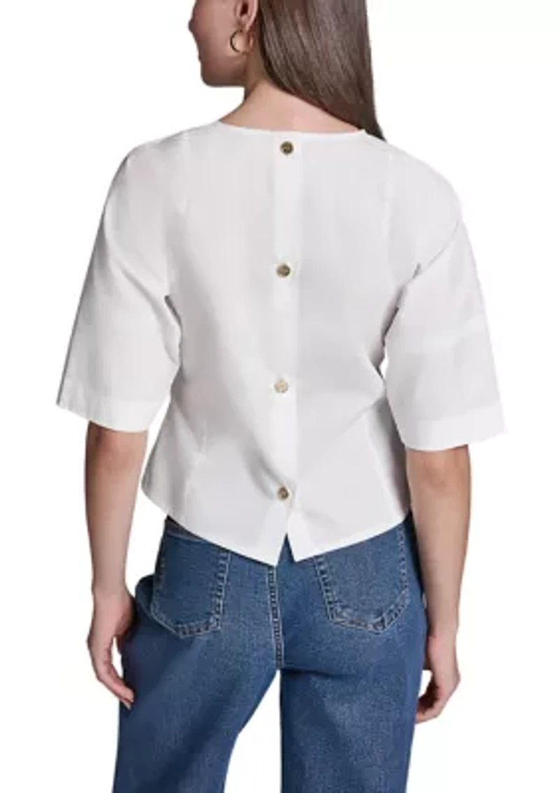 Women's Puff Sleeve Crew Neck Blouse