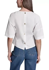 Women's Puff Sleeve Crew Neck Blouse