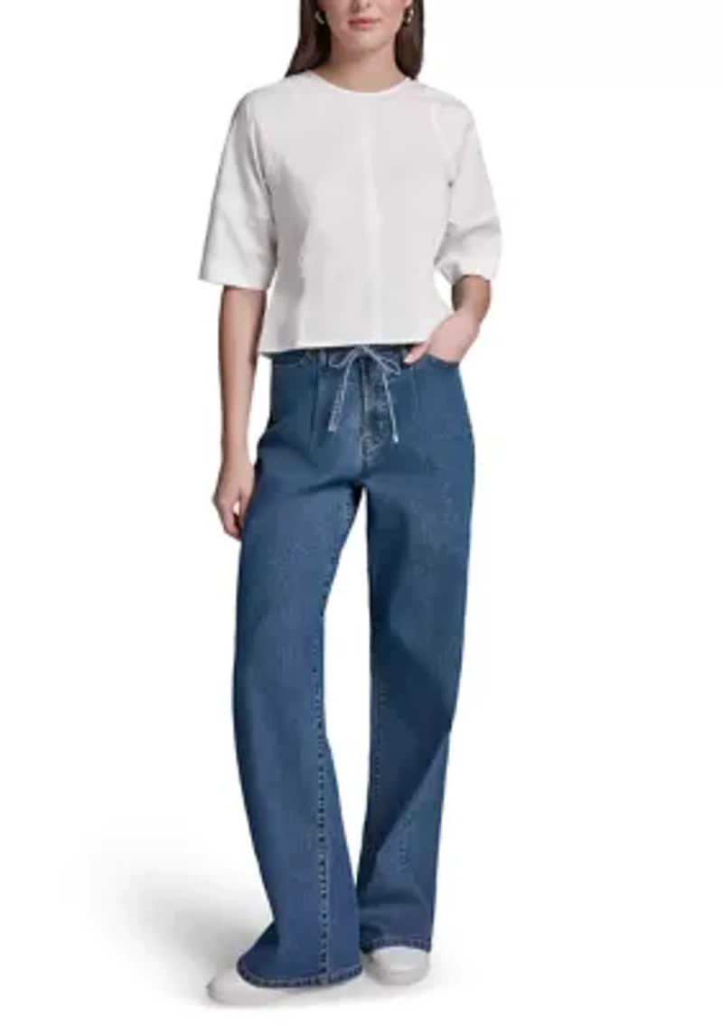 Women's Puff Sleeve Crew Neck Blouse