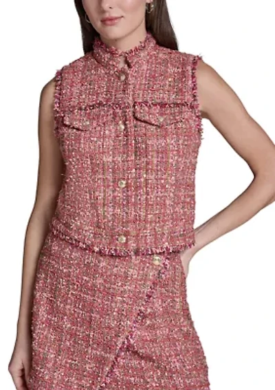 Women's Sleeveless Button Front Tweed Vest