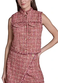 Women's Sleeveless Button Front Tweed Vest