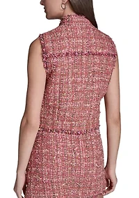 Women's Sleeveless Button Front Tweed Vest